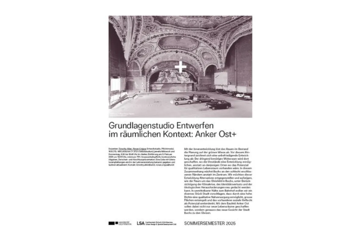 Plakat in schwarz/weiss zum Grundlagenstudio "Anker Ost+"