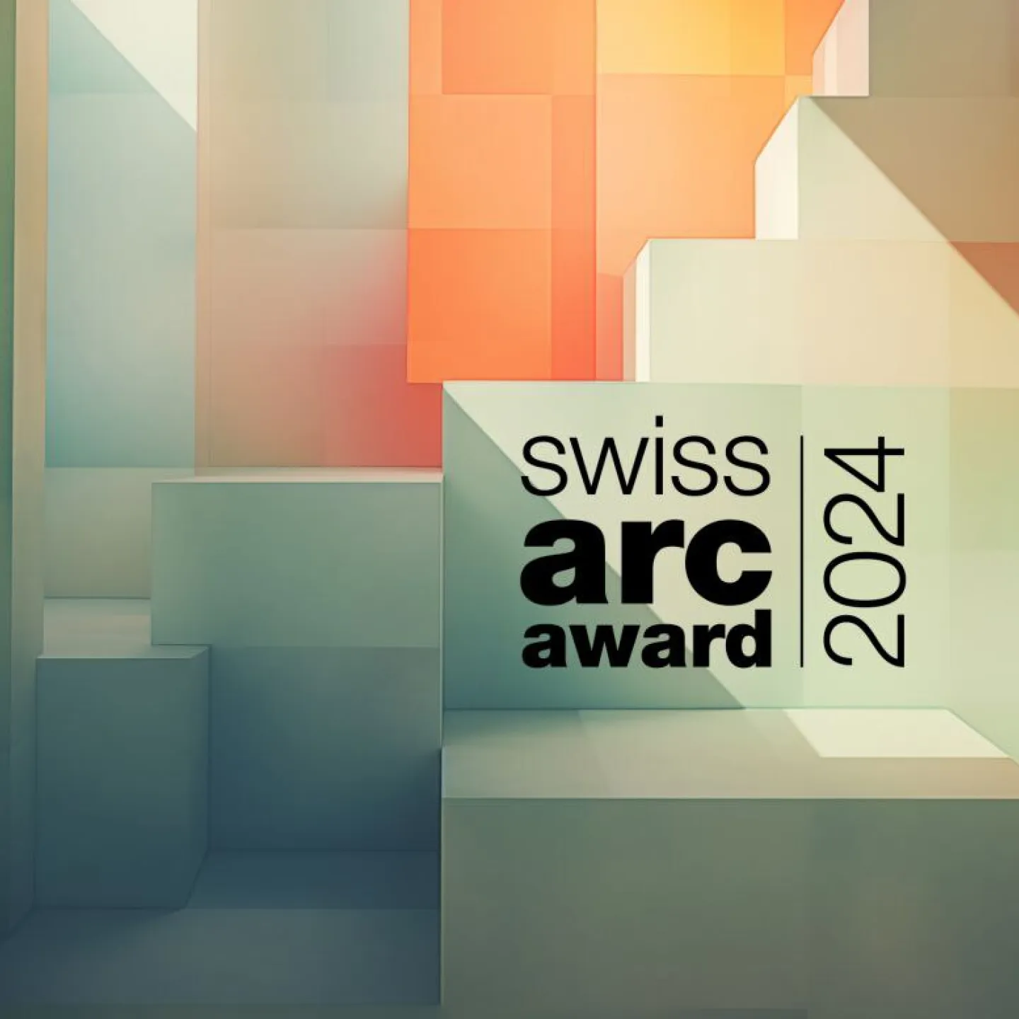 'Swiss Arc Award 2024' prominent im Vordergrund. Modernes Design, das Architektur und Innovation symbolisiert.